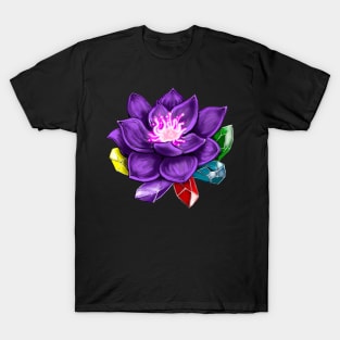 Black Lotus Flower And Crystals T-Shirt